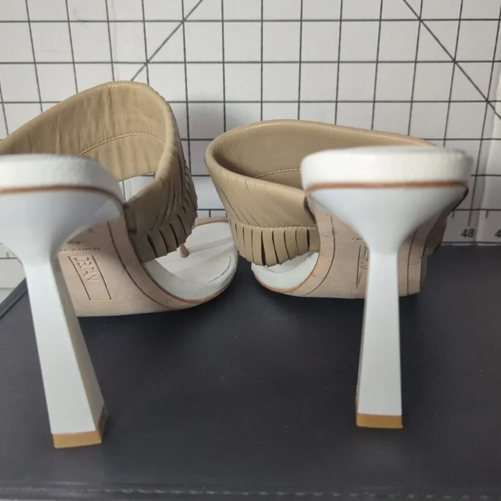 Neutral Beige Strappy Square-Toe Mid-Heel Sandals